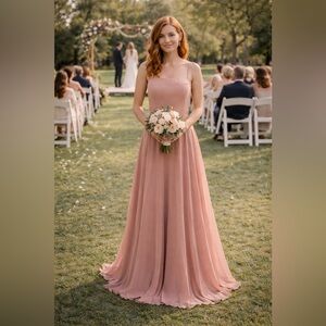 Jenny Yoo Blush Chiffon Bridesmaid Dress Size 14 A-Line Wedding Guest